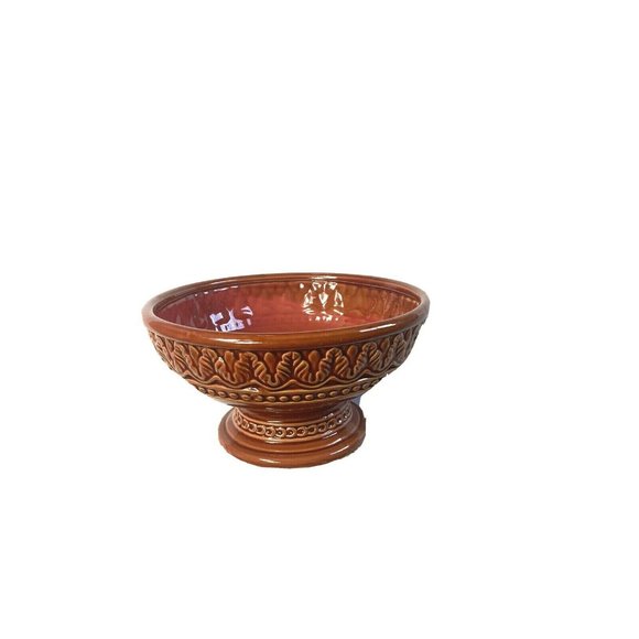 Vintage Heavy Pedestal Pottery Bowl Platter Fruit